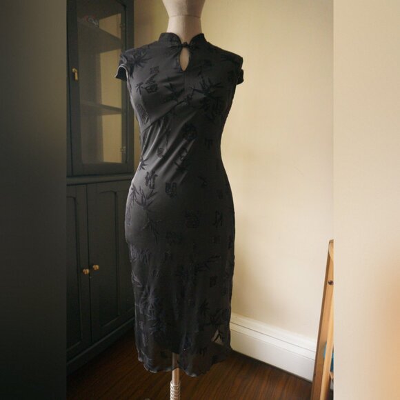 🖤 Vintage Chado Black Cheongsam Qipao-Style Sheath Dress 🖤 - Picture 1 of 6